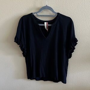 Pilcro Black V-Neck Ruffle Sleeve Tee